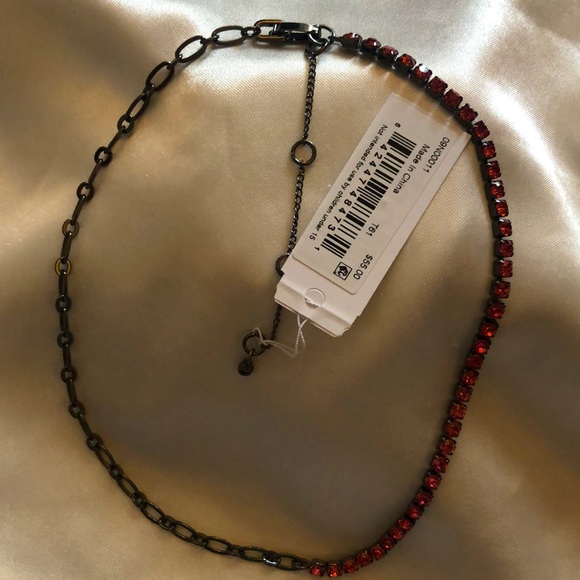 Karl Lagerfeld Hematite Tone Link & Rose Crystal Cup Chain Collar Necklace NWT - Picture 9 of 13